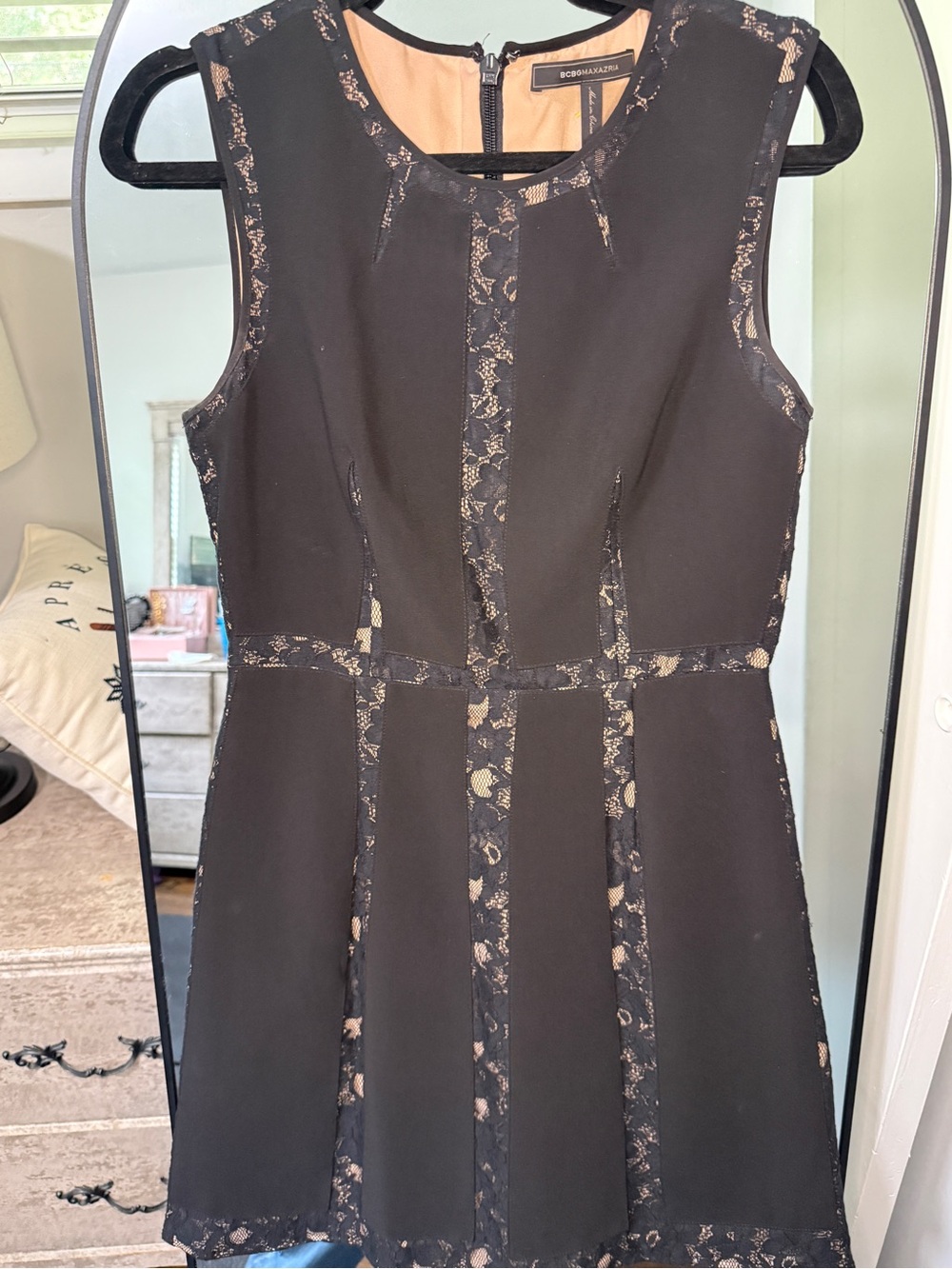 BCBGMaxAzria Black Dress with Nude Lace Insets